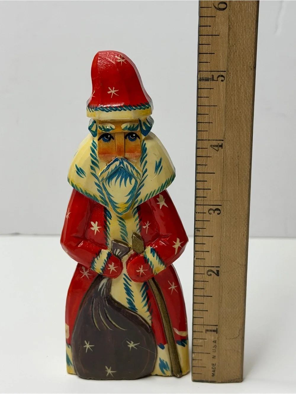 VTG Russian Wood Carved Painted Sergiev Posad Ded Moroz Santa Figurine 5.5”